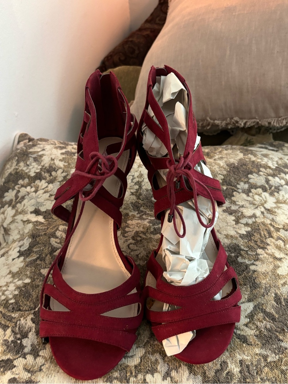 Torrid Burgundy Suede Lace-Up Strappy Heels